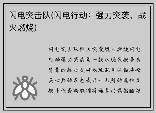 闪电突击队(闪电行动：强力突袭，战火燃烧)